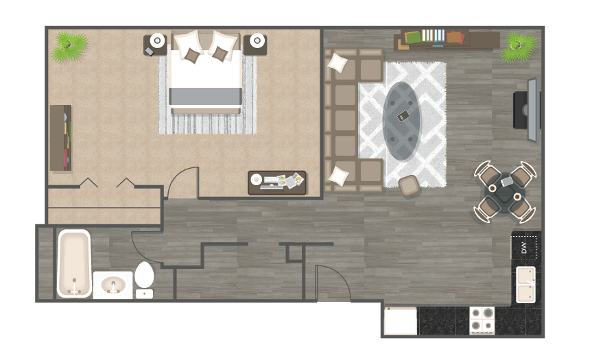One Bedroom One Bath - The Cumberland floor plan